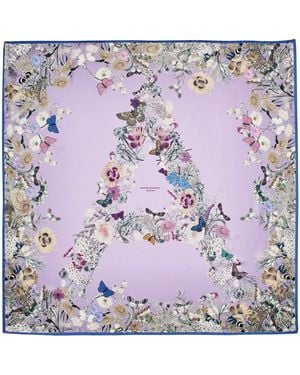 Aspinal of London Silk Floral Print Scarf - Purple