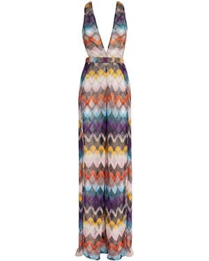 Missoni Zigzag Plunge-Neck Jumpsuit - White