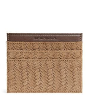 Emporio Armani Suede Embossed Card Holder - Brown
