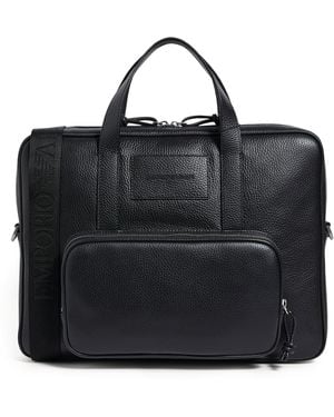 Emporio Armani Tumbled Leather Soft Briefcase - Black