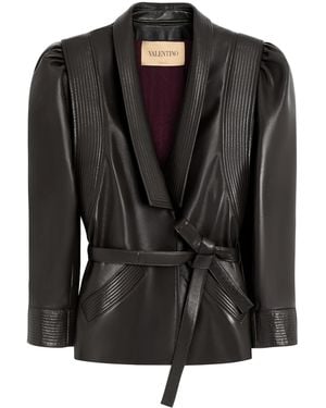 Valentino Leather Tie-Detail Jacket - Black