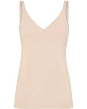 Brunello Cucinelli Cotton-Blend Monili V-Neck Tank Top - Natural