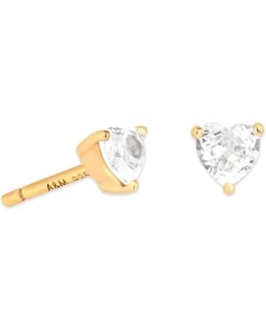 Astrid & Miyu Plated Sterling And Cubic Zirconia Heart Stud Earrings - Metallic