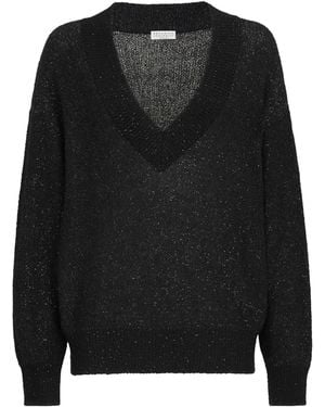 Brunello Cucinelli Embellished V-Neck Jumper - Black
