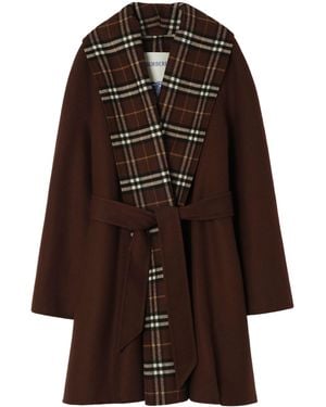 Burberry Wool Check-Trim Wrap Coat - Brown