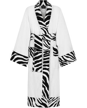 Dolce & Gabbana Terry Cotton Zebra Print Robe - White