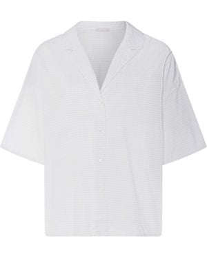 Hanro Short-Sleeve Gingham Pajama Shirt - White