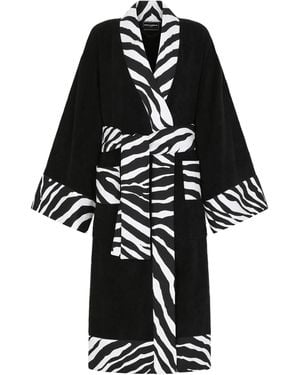 Dolce & Gabbana Terry Cotton Zebra Print Robe - Black
