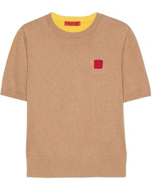 MAX&Co. Cotton-Cashmere Reversible Short-Sleeve Sweater - Natural