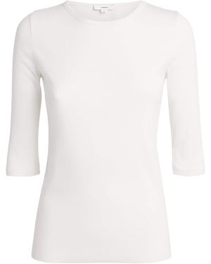 Vince Ribbed Elbow-Sleeve T-Shirt - White