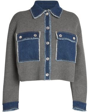 Sandro Knitted Denim-Trim Jacket - Blue