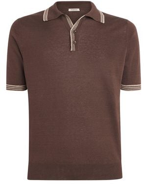 FIORONI CASHMERE Linen-Cotton Polo Shirt - Brown