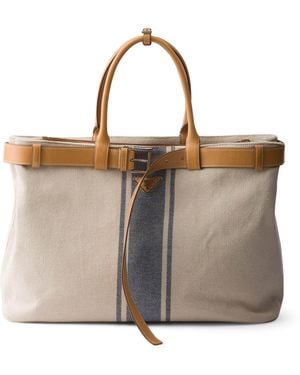 Prada Cotton-Leather Canvas Tote Bag - Brown