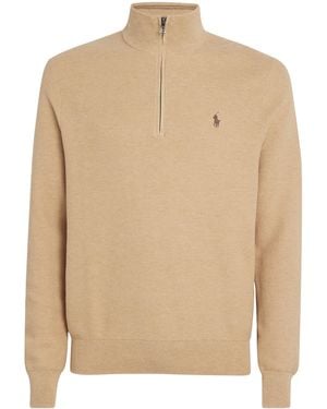 Polo Ralph Lauren Cotton Mesh-Knit Quarter-Zip Jumper - Natural