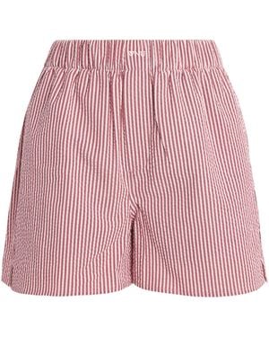 With Nothing Underneath Cotton Striped Seersucker Boxer Shorts - Red