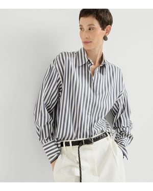 Brunello Cucinelli Silk Poplin Stripe Shirt - Blue