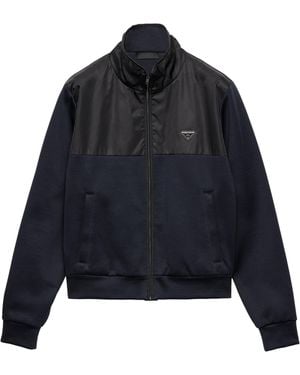 Prada Cotton-Blend Fleece Bomber Jacket - Blue