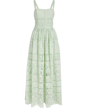 Alice + Olivia Cotton Embroidered Anya Maxi Dress - Green