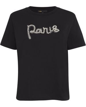 Maje Cotton Paris-Embellished T-Shirt - Black