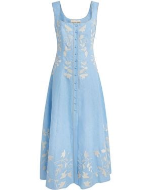 Lug Von Siga Linen Embroidered Mila Midi Dress - Blue