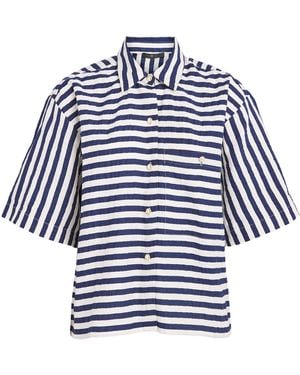 Maje Waffled Canvas Stripe Shirt - Blue