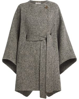 Agnona Wool-Cashmere Tweed Cape - Grey
