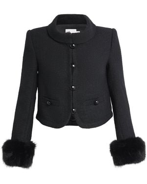 Self-Portrait Faux Fur Bouclé Blazer - Black