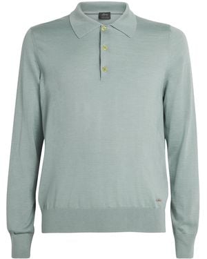 Brioni Cashmere-Silk Long-Sleeve Polo Shirt - Green