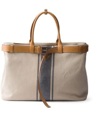 Prada Cotton-Leather Canvas Tote Bag - Brown