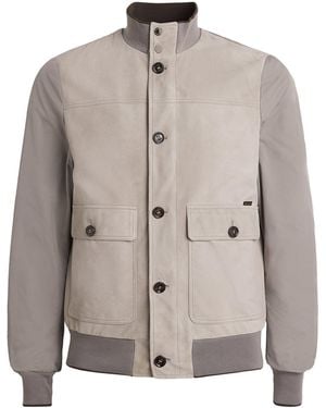 Moorer Suede-Front Kant Bomber Jacket - Grey