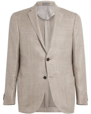 Corneliani Wool-Linen-Silk Hopsack Blazer - Natural