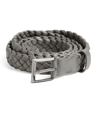 Bottega Veneta Leather Intreccio Solo Belt - Grey