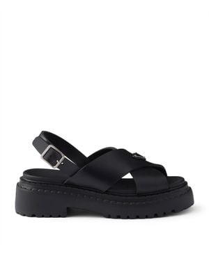 Prada Leather Crossover Platform Sandals 55 - Black