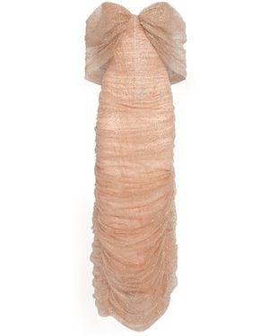 Sandra Mansour Tulle Draped La Rose Gown - Natural