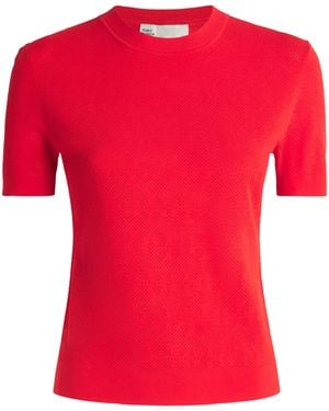 Tシャツ・カットソー TORY BURCH T-Monogram viscose blend top Blazing red t-monogram-contrast-embossed-