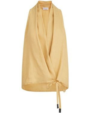 Brunello Cucinelli Linen Wrap Sleeveless Top - White