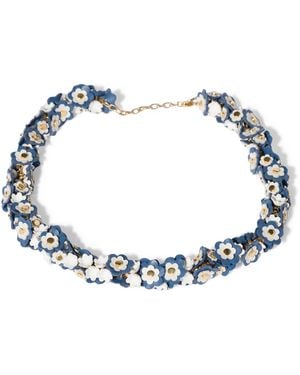 Miu Miu Leather-Enamel Flower Necklace - Blue