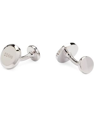 BOSS Logo-Emed Round Cufflinks - White