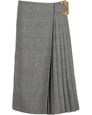 Balmain Virgin Wool-Blend Check Midi Skirt - Grey