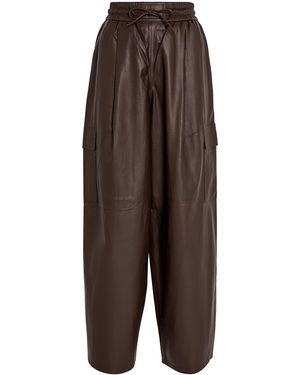 Yves Salomon Leather Cargo Trousers - Brown