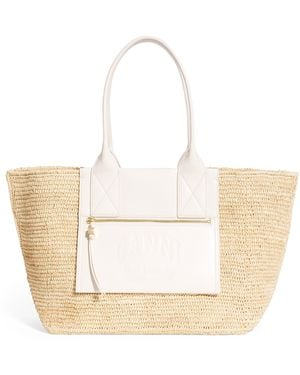 Ganni Medium Raffia-Leather Tote Bag - Natural