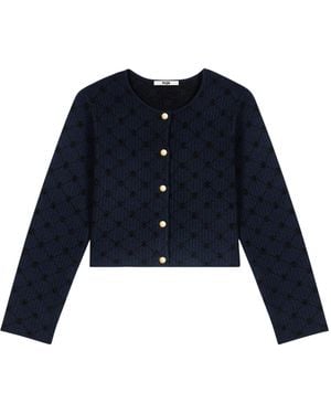 Maje Embellished Jacquard Cropped Cardigan - Blue