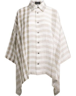 Eskandar Linen Check A-Line Shirt - White