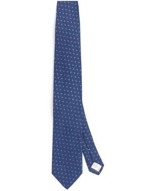 Eton Silk-Linen Floral Embroidered Tie - Blue