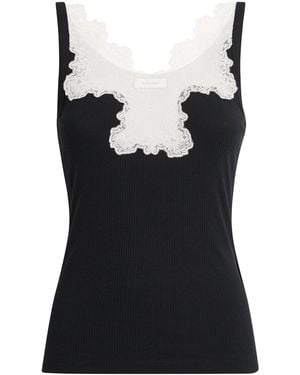 Sandro Ribbed Lace-Trim Tank Top - Black