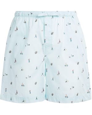 Derek Rose Cotton Printed Ledbury Lounge Shorts - Blue