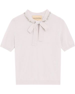 Valentino Virgin Wool Embroidered T-Shirt Jumper - White