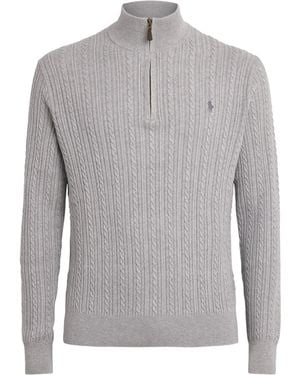 Polo Ralph Lauren Cotton Cable-Knit Quarter-Zip Jumper - Grey