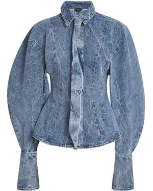 A.W.A.K.E. MODE Tie-Detail Denim Shirt - Blue