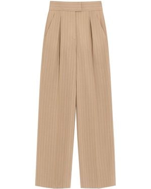 Valentino Wool Pinstripe Wide-Leg Pants - Natural